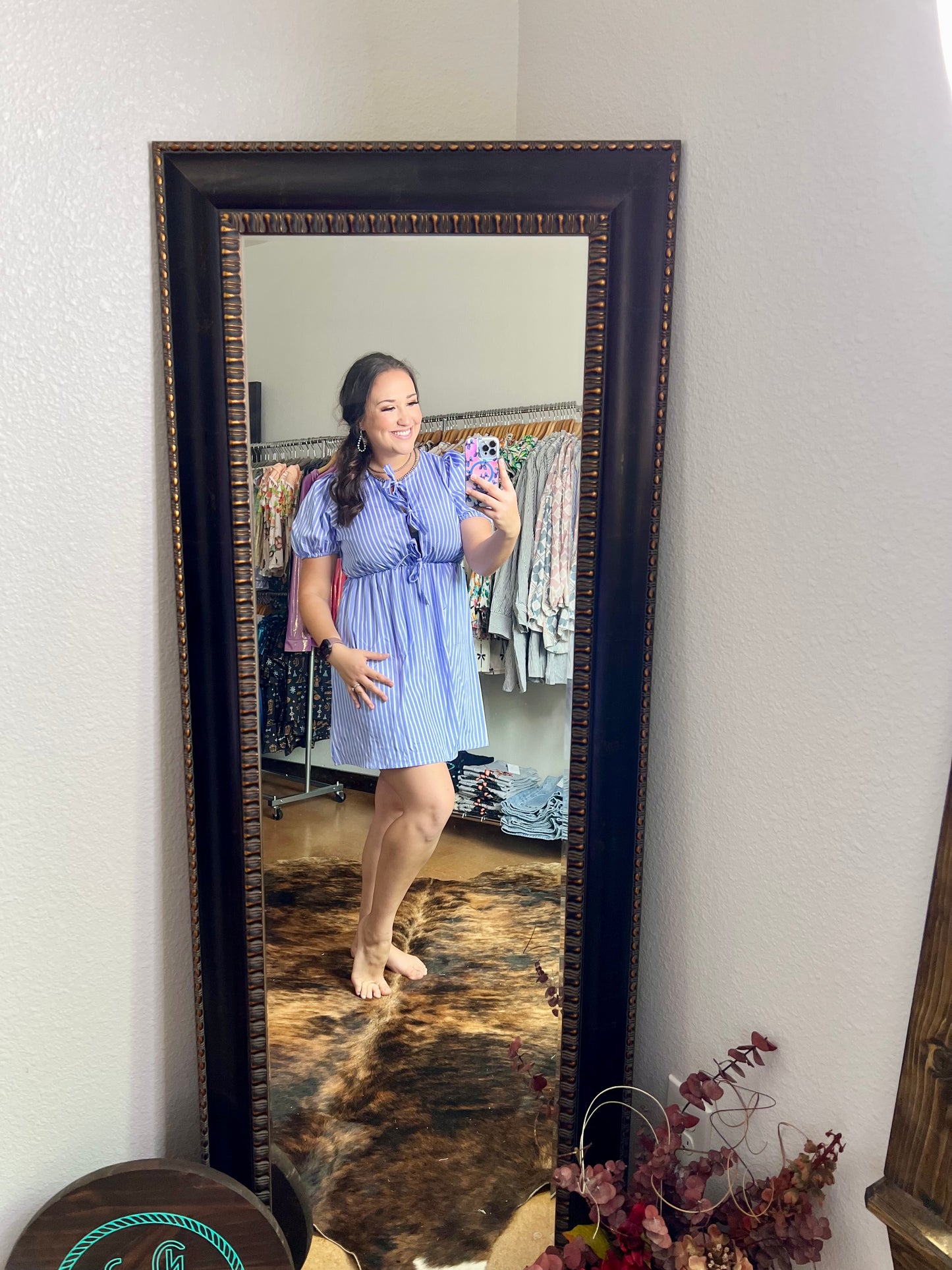 2025 Summer Round Neck Striped Bow Tie Dresses