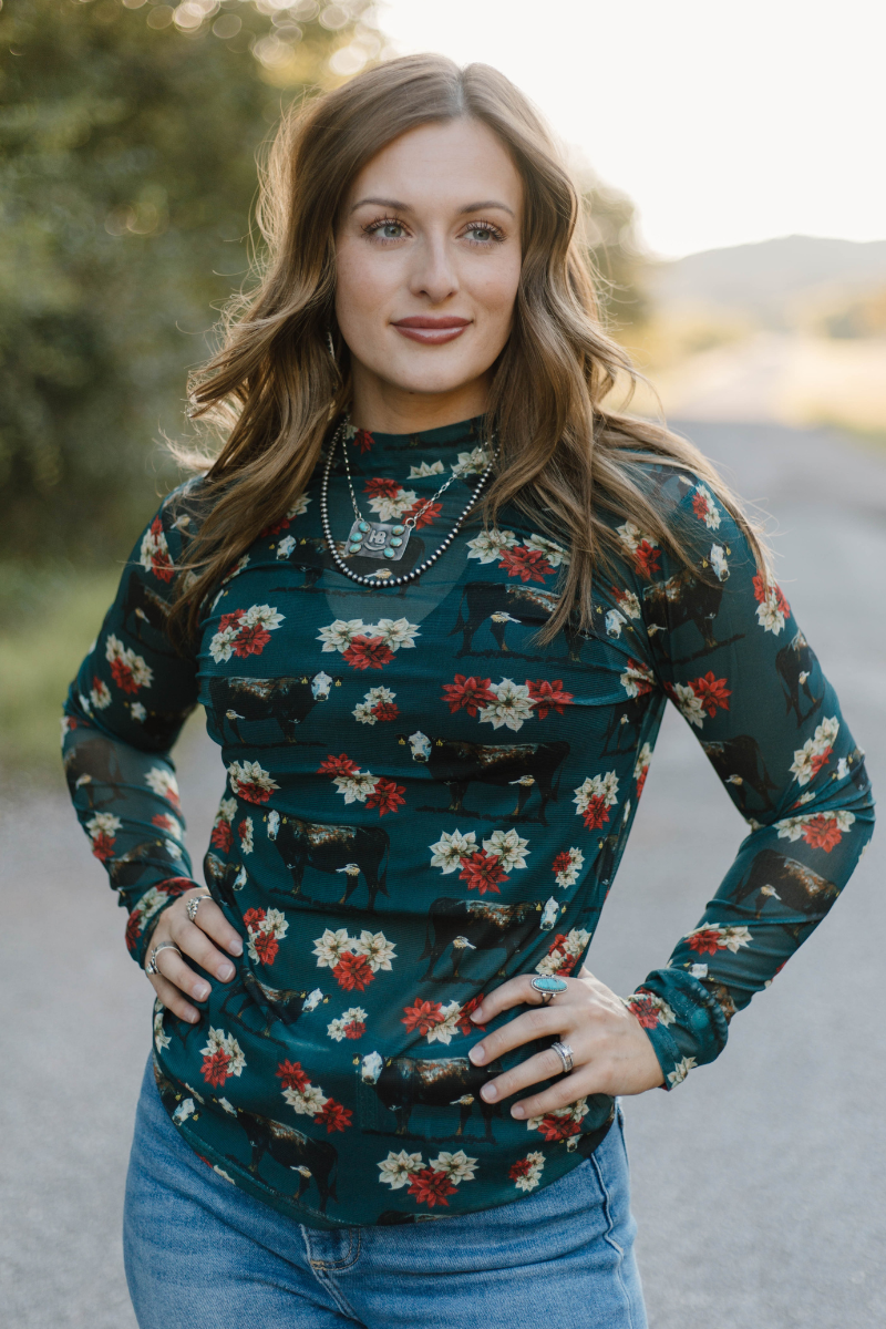 Country Christmas Mesh Top