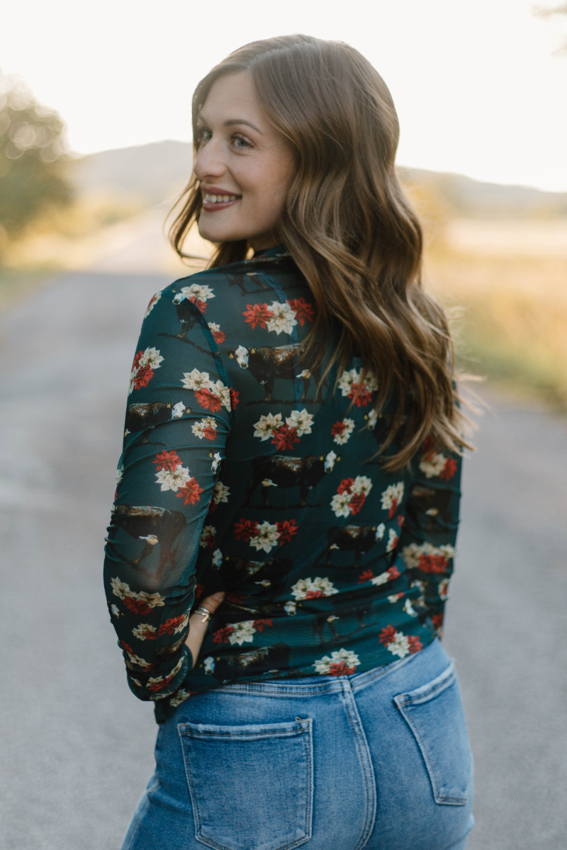 Country Christmas Mesh Top