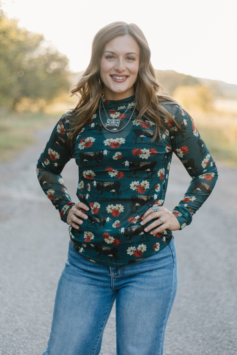 Country Christmas Mesh Top