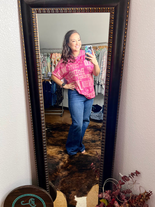 Rose Howdy Cowboy Letter Printed Western Fashion Tee