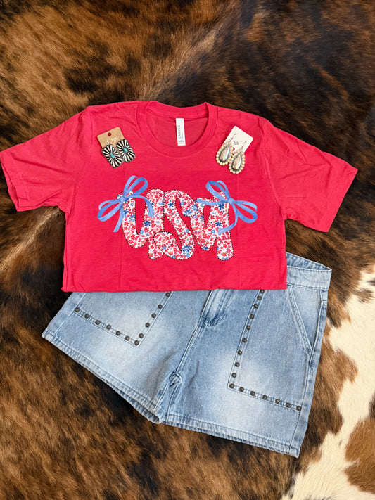 USA Bows on Heather Red