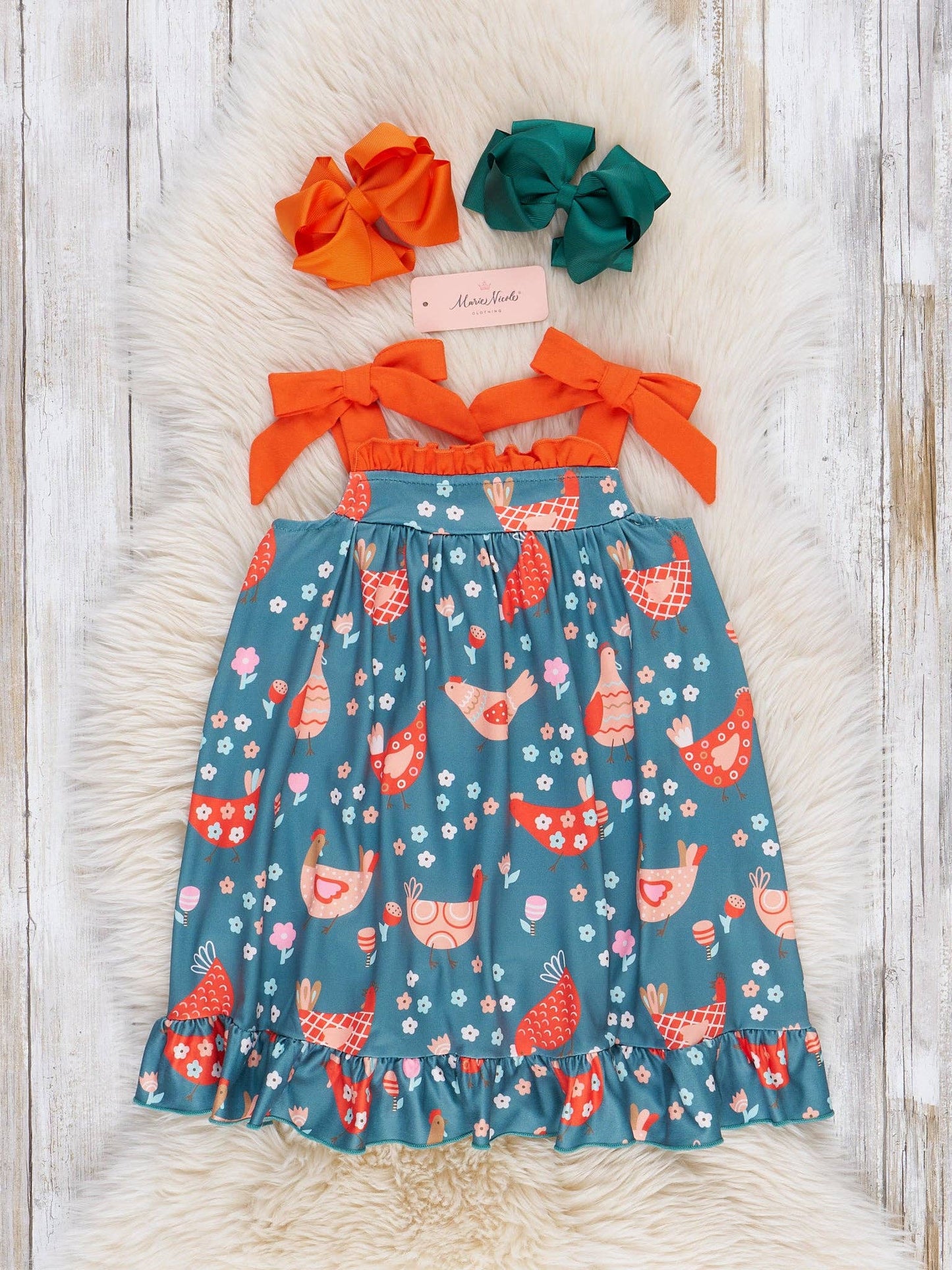 Whimsical Chickens Bow Dress