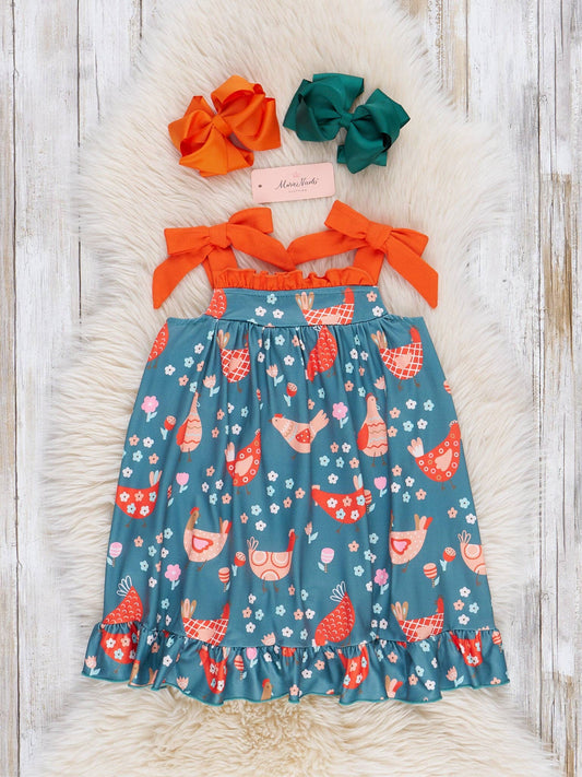 Whimsical Chickens Bow Dress