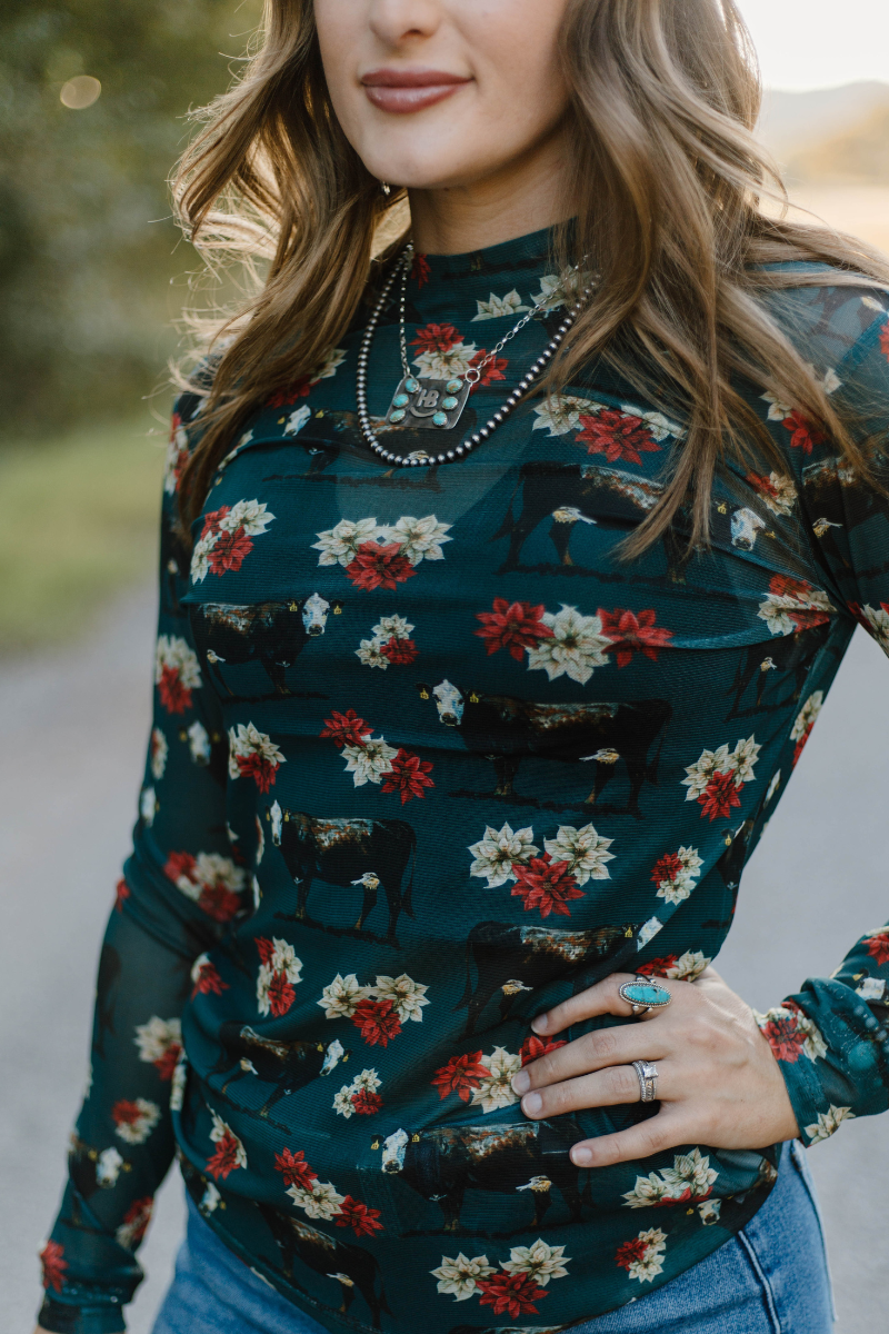 Country Christmas Mesh Top