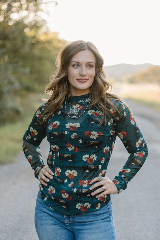 Country Christmas Mesh Top